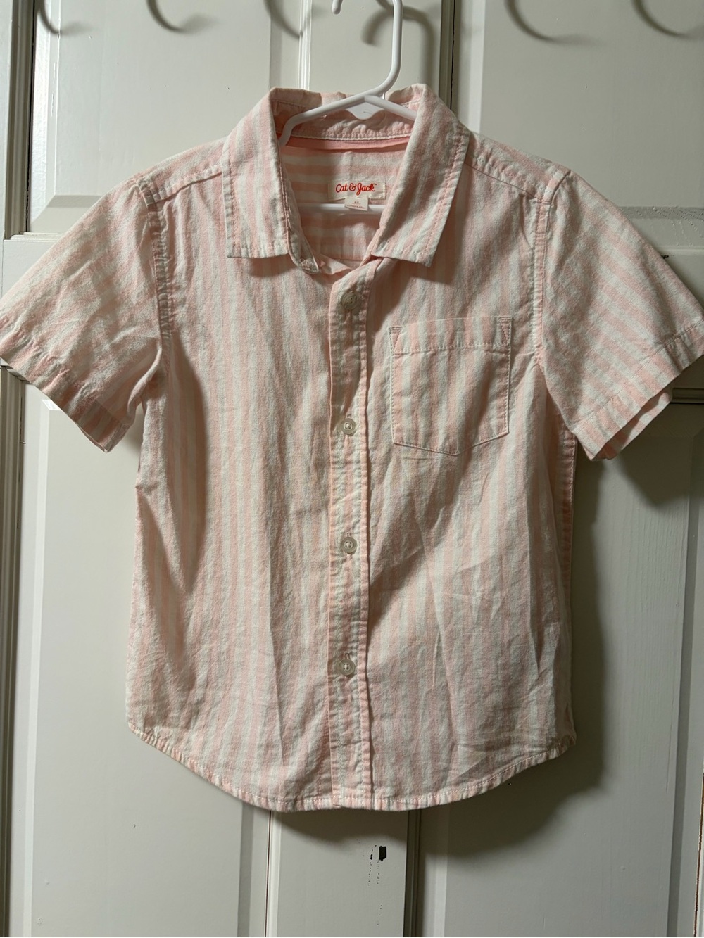 Cat & Jack Pink and White Striped Short-Sleeve Button-Down Shirt - Kids